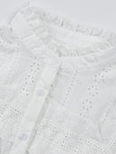 Bohemian Eyelet Embroidered Long Sleeve Blouse with Scalloped Edge Finish