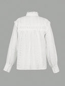Bohemian Eyelet Embroidered Long Sleeve Blouse with Scalloped Edge Finish