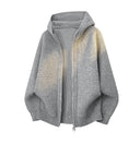 Lerici Ribbed Knit Zip Hoodie in Oversized Boxy Cut with Dropped Shoulders