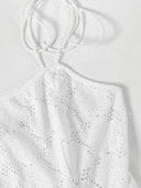 Kyra Floral Eyelet Lace Peplum Top with Adjustable Tie-Shoulder Straps