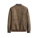 Porto Suede Quilted Bomber Jacket with Distressed Suede and Ribbed Varsity Trim