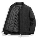Porto Suede Quilted Bomber Jacket with Distressed Suede and Ribbed Varsity Trim