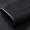Vienna Longline Wool Coat, Contrast Leather Collar Trim and Slash Pockets