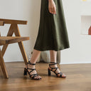 Selene Sculpted Block Heel Sandals with Slim Straps and Gold Ankle Buckle