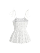 Kyra Floral Eyelet Lace Peplum Top with Adjustable Tie-Shoulder Straps