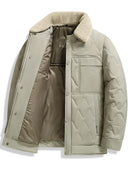 Utility Quilted Sherpa Collared Jacket with Ripple Quilt Shell and Satin Interior