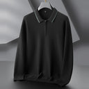 Corsa Long Sleeve Knit Zip Polo with Ripple Knit Pattern and Contrast Collar Trim