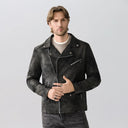 Montello Suede Zip Jacket with Padded Biker Sleeves and Asymmetric Snap Lapel