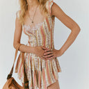 Lizette Floral Mini Dress with Corset-Style Bodice and Lace Trim Neckline