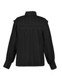 Bohemian Eyelet Embroidered Long Sleeve Blouse with Scalloped Edge Finish