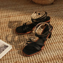 Selene Sculpted Block Heel Sandals with Slim Straps and Gold Ankle Buckle