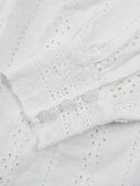Bohemian Eyelet Embroidered Long Sleeve Blouse with Scalloped Edge Finish