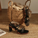 Selene Sculpted Block Heel Sandals with Slim Straps and Gold Ankle Buckle