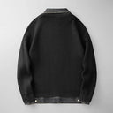 Nori Contrast Denim Knit Cardigan with Button Front and Denim Trim Collar
