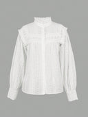 Bohemian Eyelet Embroidered Long Sleeve Blouse with Scalloped Edge Finish