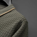 Corsa Long Sleeve Knit Zip Polo with Ripple Knit Pattern and Contrast Collar Trim