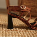Selene Sculpted Block Heel Sandals with Slim Straps and Gold Ankle Buckle