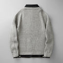 Nori Contrast Denim Knit Cardigan with Button Front and Denim Trim Collar