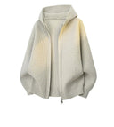 Lerici Ribbed Knit Zip Hoodie in Oversized Boxy Cut with Dropped Shoulders