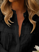 Bohemian Eyelet Embroidered Long Sleeve Blouse with Scalloped Edge Finish