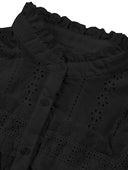 Bohemian Eyelet Embroidered Long Sleeve Blouse with Scalloped Edge Finish