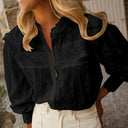 Bohemian Eyelet Embroidered Long Sleeve Blouse with Scalloped Edge Finish