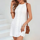 Siena Halter Eyelet Mini Dress with A-Line Silhouette and Intricate Eyelet Detai