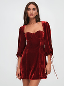 Sophie | Elegant Velvet Mini Dress With Blouson Sleeves 0