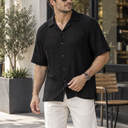 Soren Knit Shirt | Textured Open-Knit Short Sleeve Camp Collar Shirt