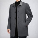 Vienna Longline Wool Coat, Contrast Leather Collar Trim and Slash Pockets