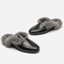 Milano Backless Leather Mules with Faux Fur Lining