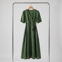 Verena | Wrap V-Neck Tie Waist A-Line Midi Dress with Puff Sleeves