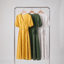 Verena | Wrap V-Neck Tie Waist A-Line Midi Dress with Puff Sleeves
