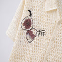 Fleur Knit Shirt | Floral Embroidered Open-Knit Short Sleeve Shirt