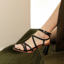 Selene Sculpted Block Heel Sandals with Slim Straps and Gold Ankle Buckle