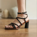 Selene Sculpted Block Heel Sandals with Slim Straps and Gold Ankle Buckle