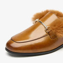 Milano Backless Leather Mules with Faux Fur Lining