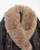 Monroe Fur Collar Aviator Jacket with Oversized Shearling Lapel and Elastic Hem