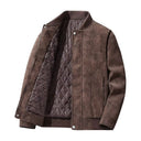 Porto Suede Quilted Bomber Jacket with Distressed Suede and Ribbed Varsity Trim