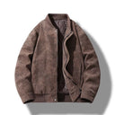 Porto Suede Quilted Bomber Jacket with Distressed Suede and Ribbed Varsity Trim