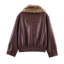 Monroe Fur Collar Aviator Jacket with Oversized Shearling Lapel and Elastic Hem