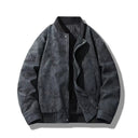 Porto Suede Quilted Bomber Jacket with Distressed Suede and Ribbed Varsity Trim