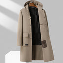 Essex Hooded Wool Overcoat with Single Breasted Front and Flap Patch Pocket