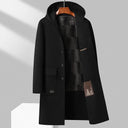 Essex Hooded Wool Overcoat with Single Breasted Front and Flap Patch Pocket